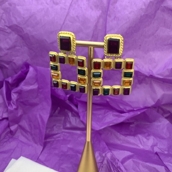 Zara Purple, Red and Green Clip Earrings Geometric Design - Picture 6 of 6